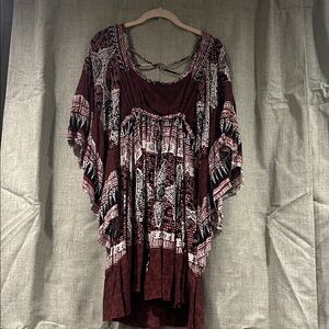 Free People Maroon and Black Boho Tunic